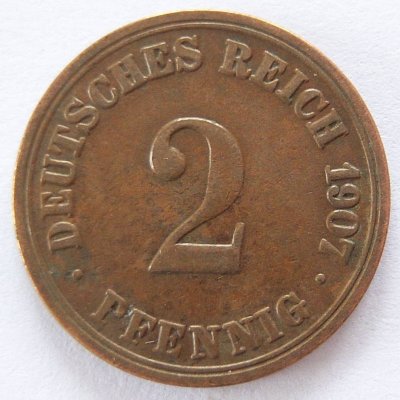  Deutsches Reich 2 Pfennig 1907 A Kupfer ss   