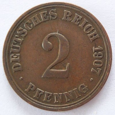  Deutsches Reich 2 Pfennig 1907 A Kupfer ss   