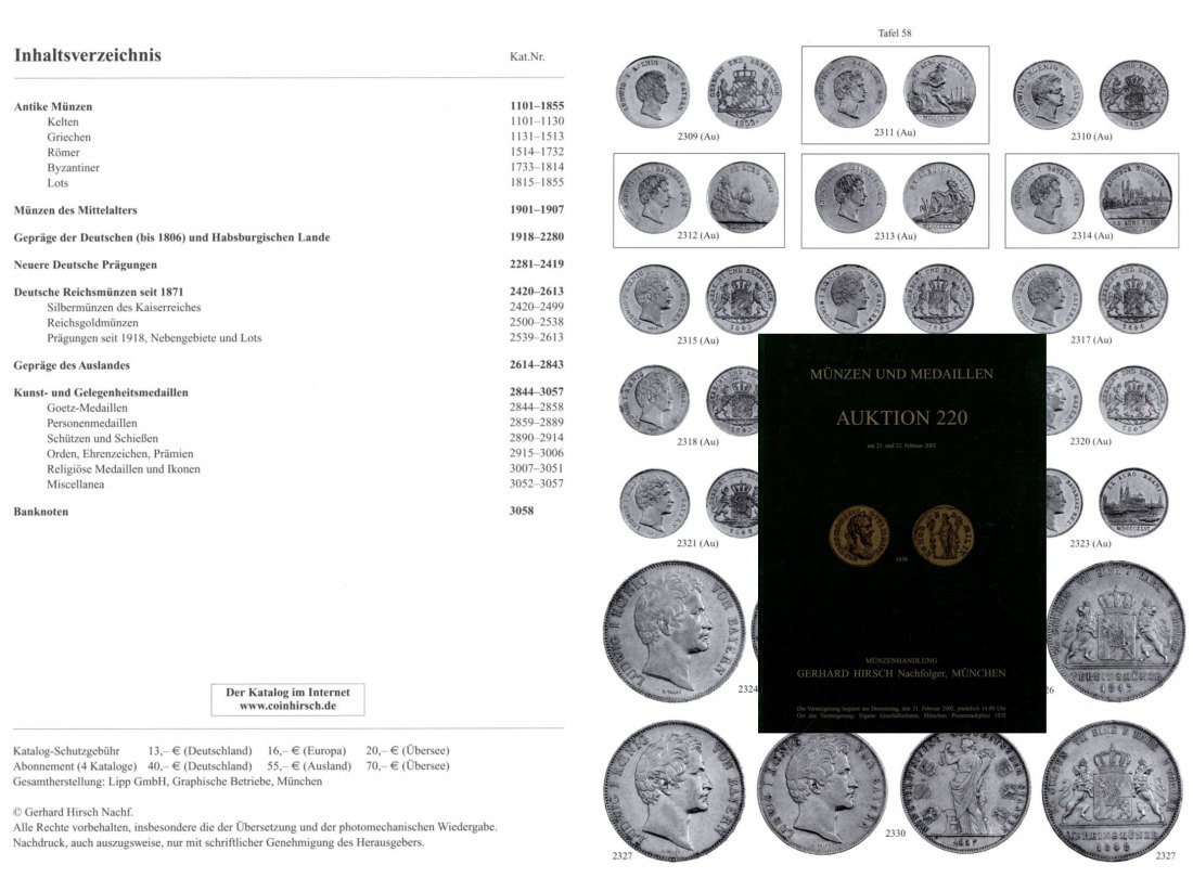  Hirsch (München) Auktion 220 (2002) Münzen der Antike ,Mittelalter & Neuzeit ua. Top Sammlung Bayern   