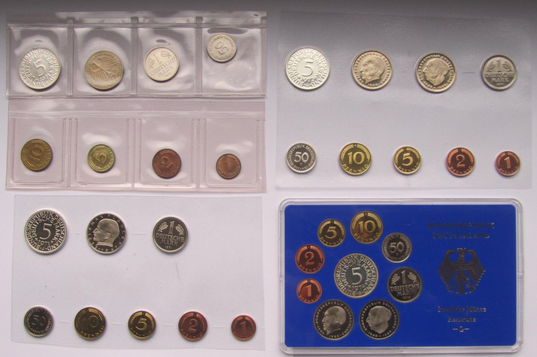 Deutschland: 4 Kursmünzensätze 1971 F + 1971 J + 1972 G + 1974 G   