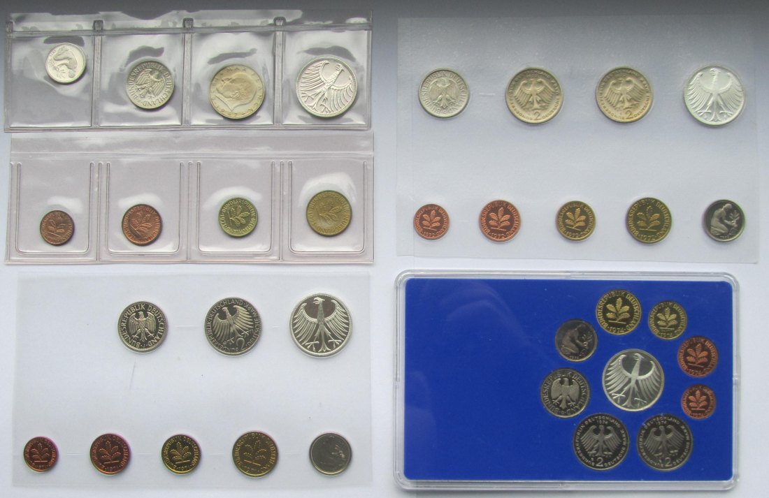  Deutschland: 4 Kursmünzensätze 1971 F + 1971 J + 1972 G + 1974 G   