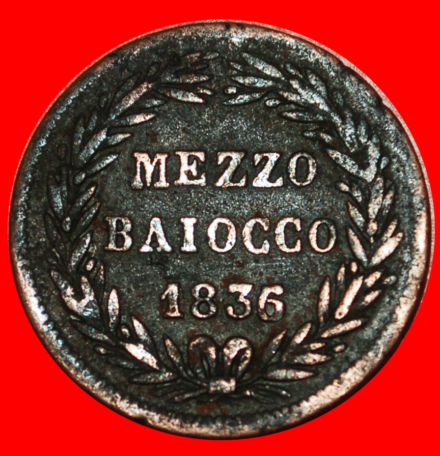  * ITALY (1835-1845): PAPAL STATES ★ 1/2 BAIOCCO 1836/1835R! TO BE PUBLISHED!★LOW START ★ NO RESERVE!   