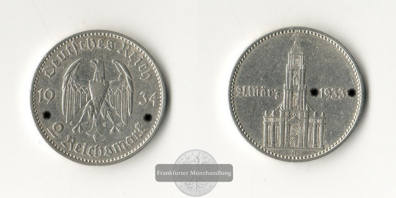  Deutschland, Drittes Reich  2 Reichsmark  1934   FM-Frankfurt  Feingewicht: 5g Silber   