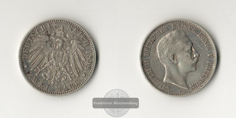  Dt. Kaiserreich, Preussen 2 Mark 1898 A Wilhelm II. FM-Frankfurt Feinsilber: 10g   
