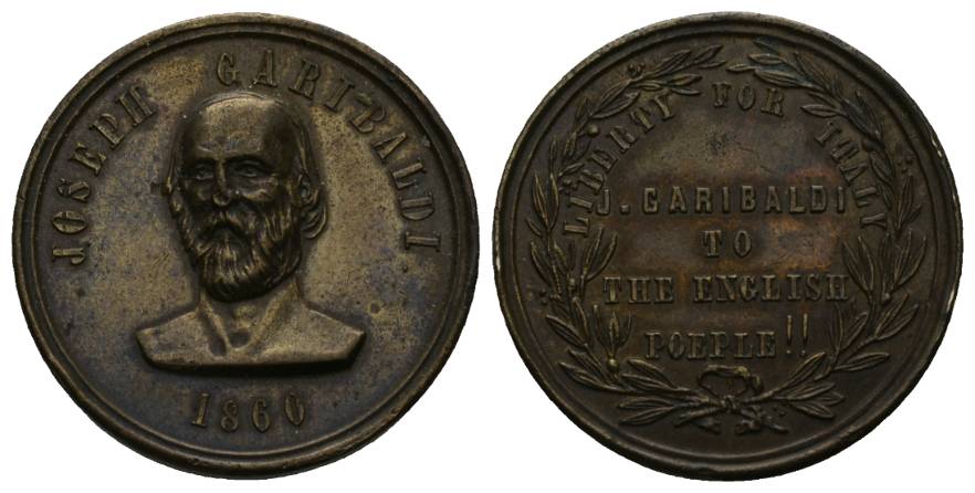  Giuseppe Garibaldi; Medaille 1860, Bronze, 12,10 g, Ø 29 mm   