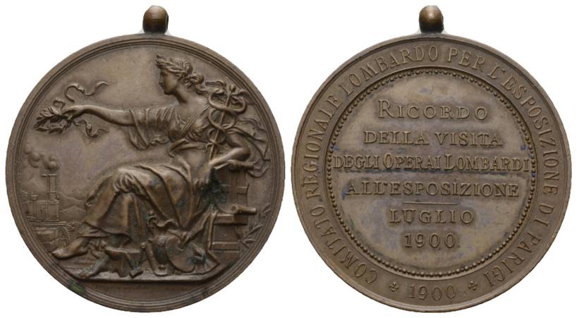  Italien; tragbare Medaille 1900; Bronze; 23 g; Ø 40 mm   
