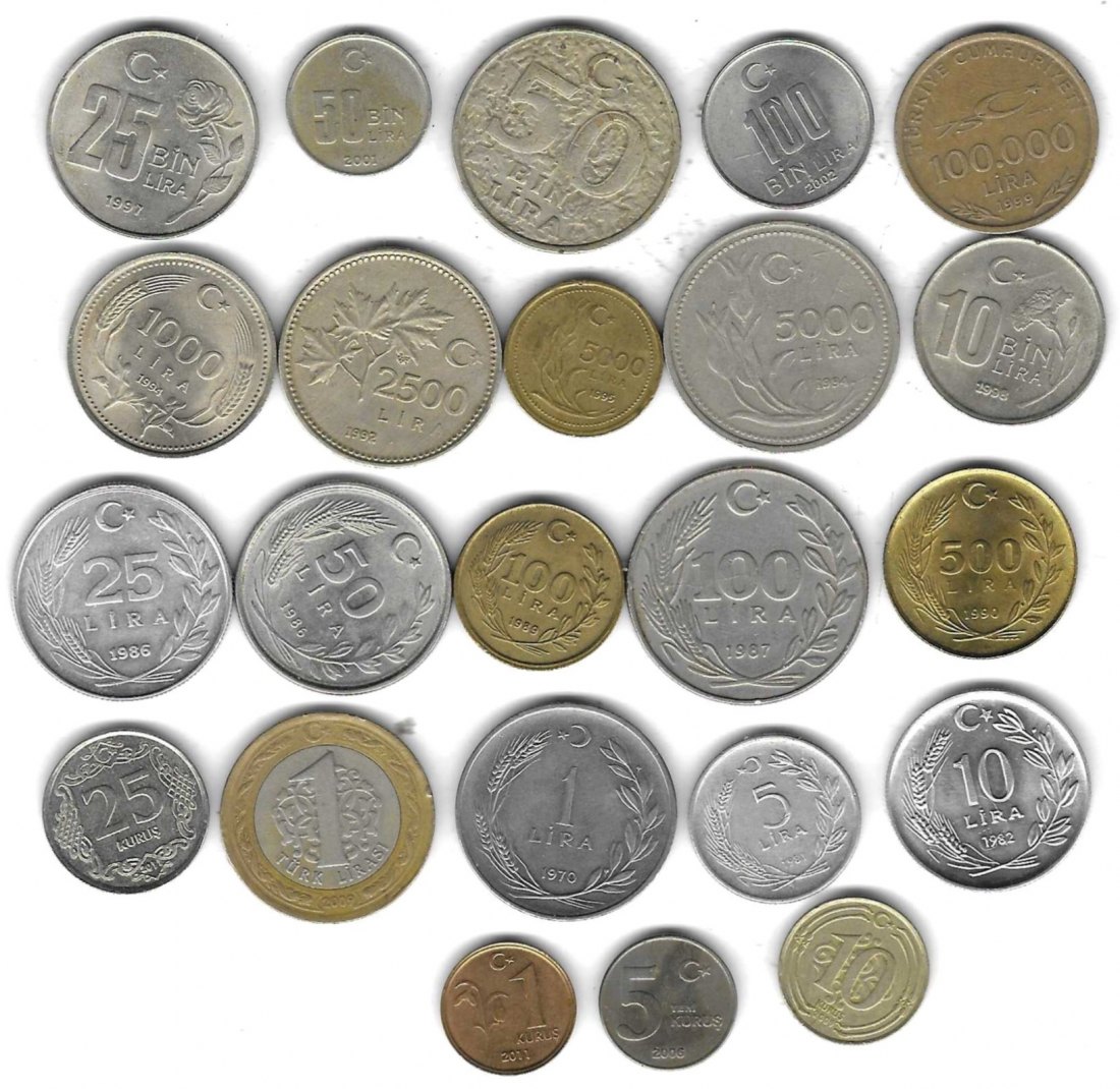  Türkei Lot mit 23 Münzen, SS - Stempelglanz, Einzelaufstellung und Scan siehe unten   