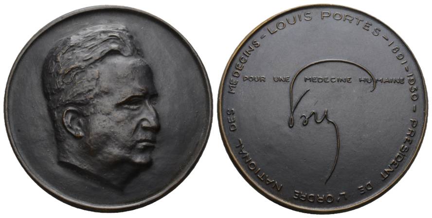  Frankreich Medaille 1950 Louis Portes, Président de l'Ordre des Médecins; Bronze. 148 g, Ø 68 mm   