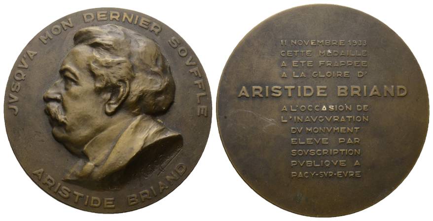  A.Briand Medaille 1933; Bronze, 163 g, Ø 67 mm   