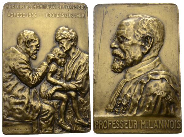  Professeur M.Lannois Plakette; Bronze, 128 g, H x B: 75 x 50 mm   