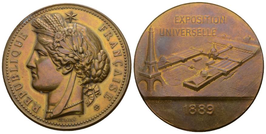 Frankreich; Medaille 1889; Bronze, 58 g; Ø 50 mm   