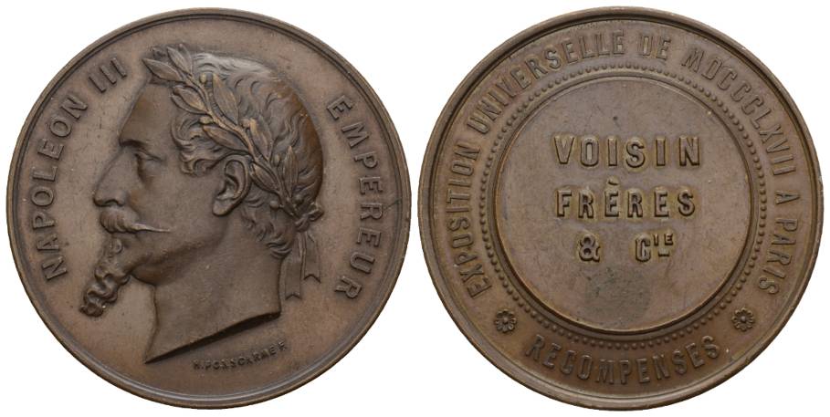  Frankreich, Napoleon III Medaille 1867, Bronze, 58 g; Ø 50 mm   