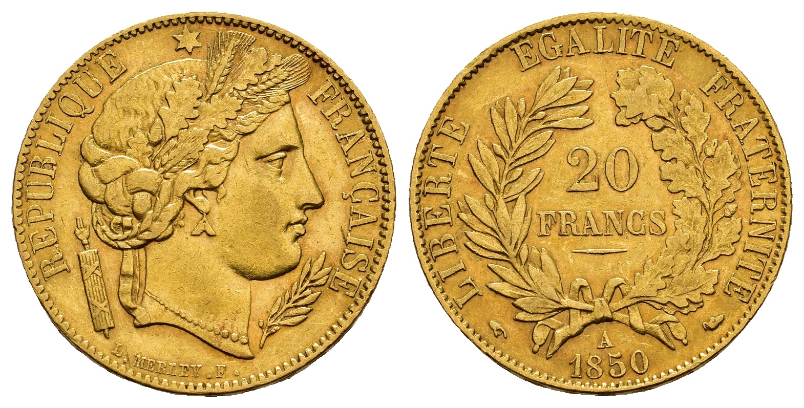 PEUS 8434 Frankreich 5,81 g Feingold. Zweite Republik (1848 - 1852) 20 Francs GOLD 1850 A Kl. Kratzer, sehr schön