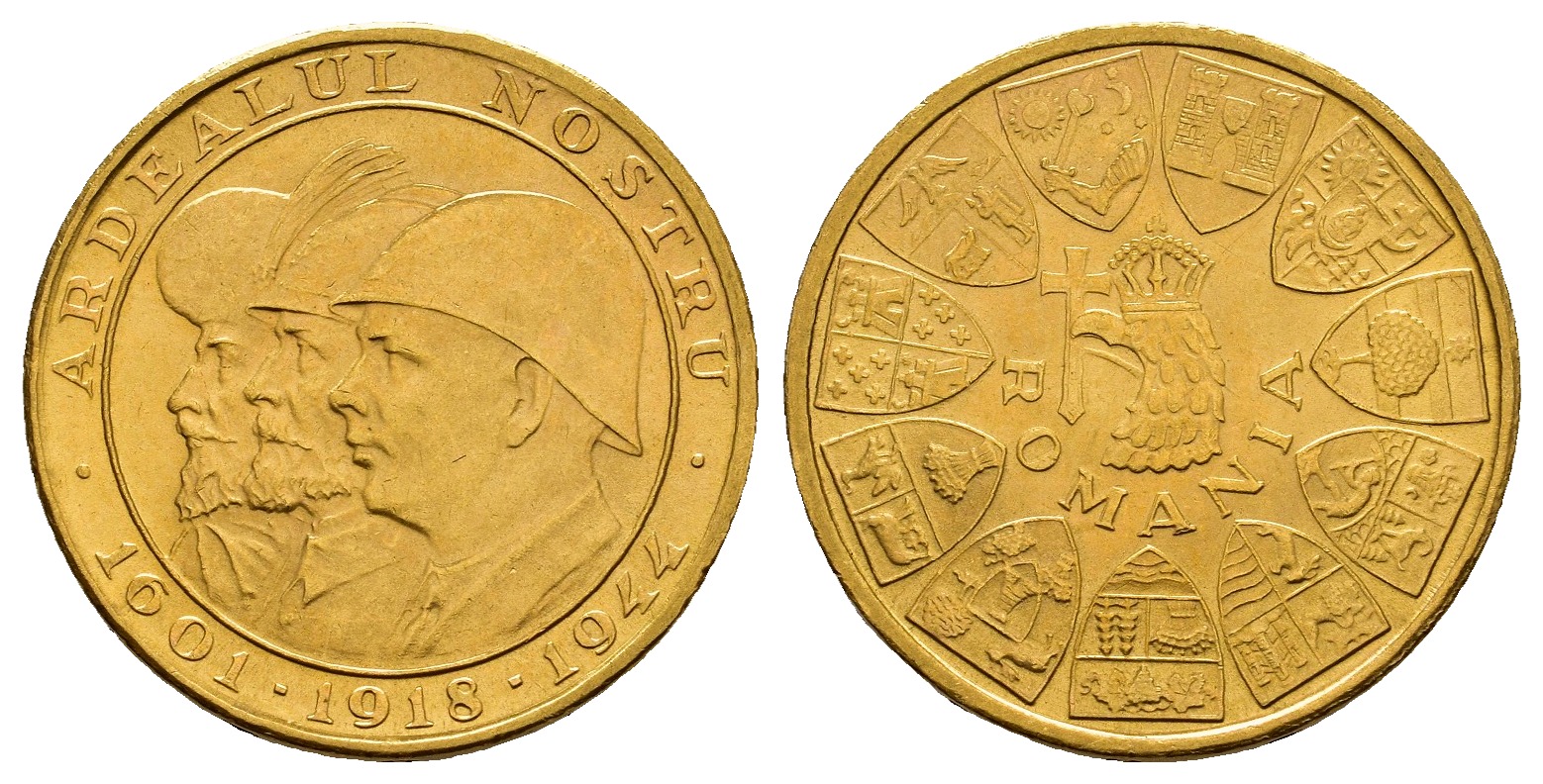 PEUS 8436 Rumänien 5,9 g Feingold. Wiedereingliederung Siebenbürgens 20 Lei GOLD 1944 Kl. Kratzer, Vorzüglich