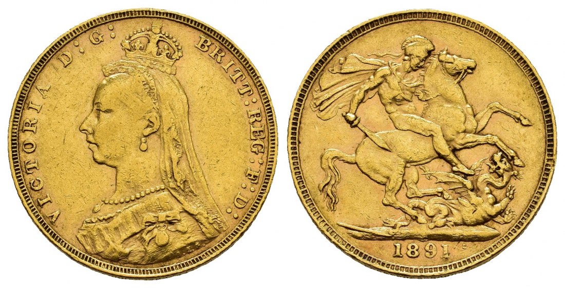 PEUS 8442 Grossbritannien 7,32 g Feingold. Victoria (1837 - 1901) Jubiläumsbüste mit Witwenschleier Sovereign GOLD 1891 Sehr schön