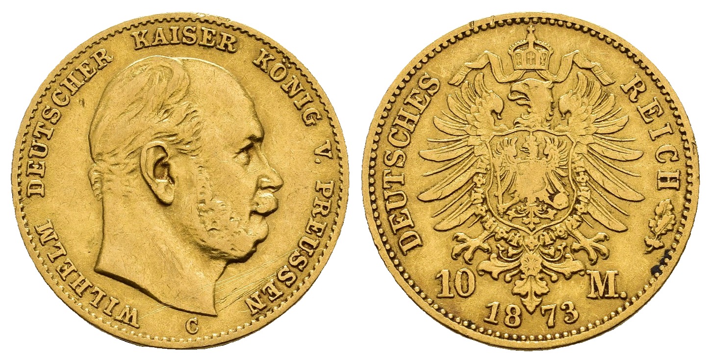 PEUS 8447 Kaiserreich - Preußen 3,58 g Feingold. Wilhelm I. (1861 - 1888) 10 Mark GOLD 1873 C Frankfurt Sehr schön