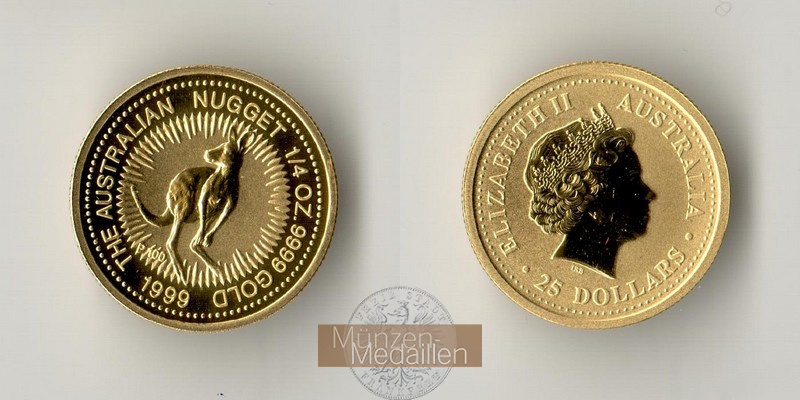 Australien 25 Dollar MM-Frankfurt Feingold: 7,78 g Känguru 1999 