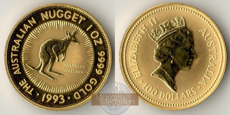 Australien MM-Frankfurt Feingold: 31,1g 100 Dollar (Kangaroo) 1993 