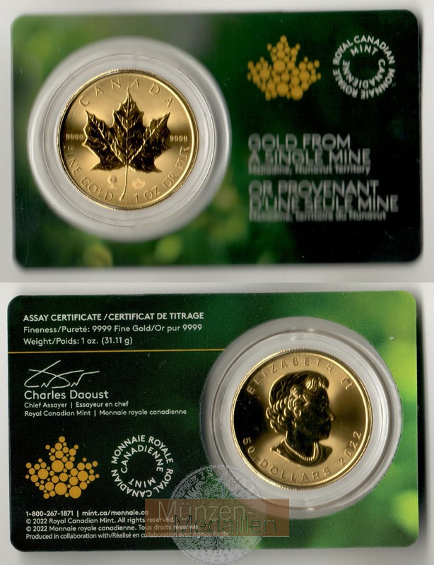Kanada  50 Dollar MM-Frankfurt Feingold: 31,1g Maple Leaf mit Privy 2022 