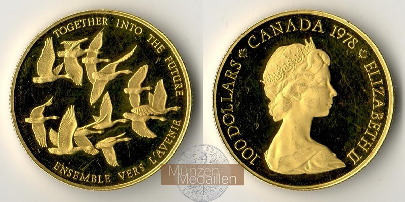 Kanada  100 Dollar MM-Frankfurt Feingold: 15,55g Canadian unification 1978 