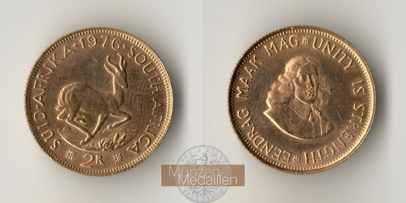 Süd Afrika  2 Rand MM-Frankfurt Feingold: 7,32g Springbok 1976 