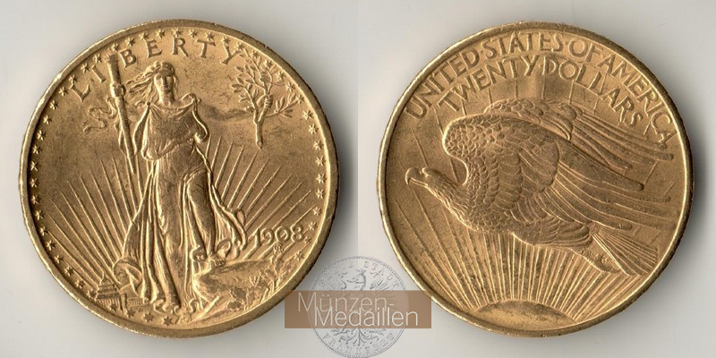 USA MM-Frankfurt Feingold: 30,09g 20 Dollar 1908 