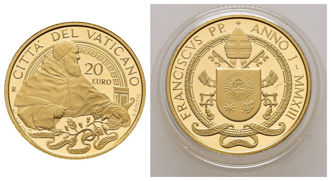 PEUS 8452 Vatikan 5,5 g Feingold. Päpste der Renaissance - Julius II. 20 Euro GOLD 2013R Proof (in Kapsel)