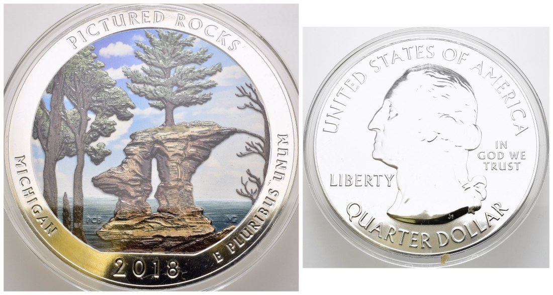 PEUS 8453 USA 155,5 g Feinsilber. America the Beautiful - Michigan Capel Rock Quarter Dollar SILBER 5 Unzen 2018 Uncirculated (Kapsel)