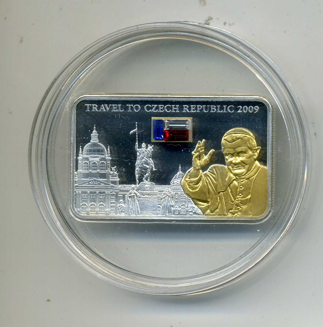  Cook Island 5 Dollar 2009 PP Silber Papst Benedikt XVI in Tschechien Kristalle 5.000 St. RAR   