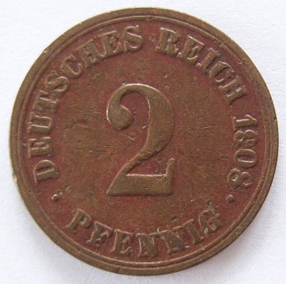  Deutsches Reich 2 Pfennig 1908 A Kupfer ss   