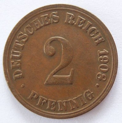  Deutsches Reich 2 Pfennig 1908 A Kupfer ss   