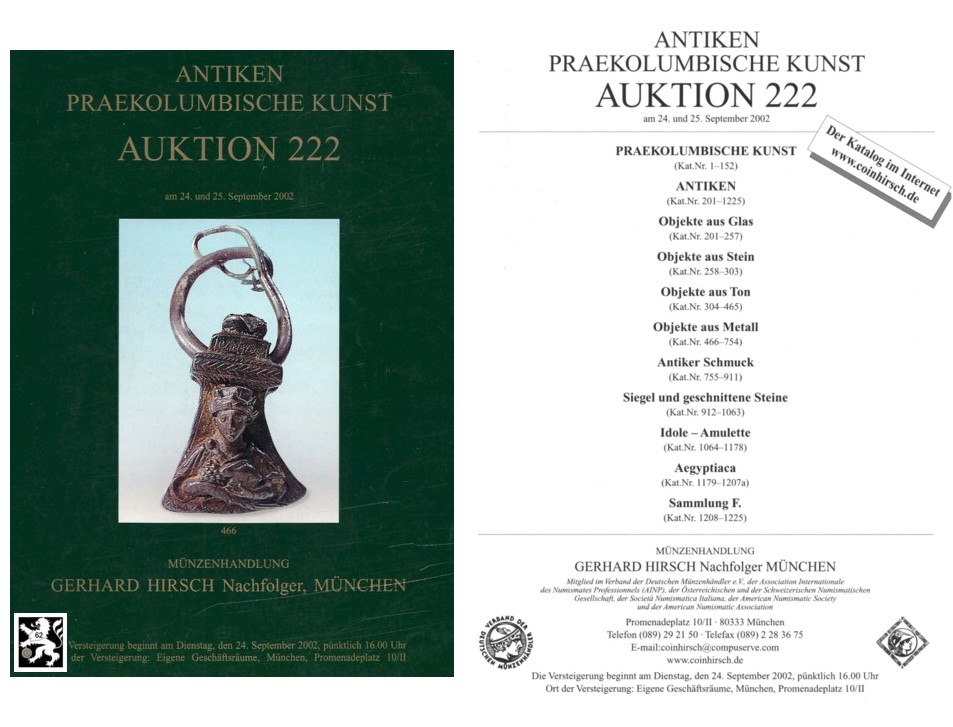  Hirsch (München) Auktion 222 (2002) Antike Kleinkunst ua Objekte aus  Glas ,Stein ,Ton ,Metall   