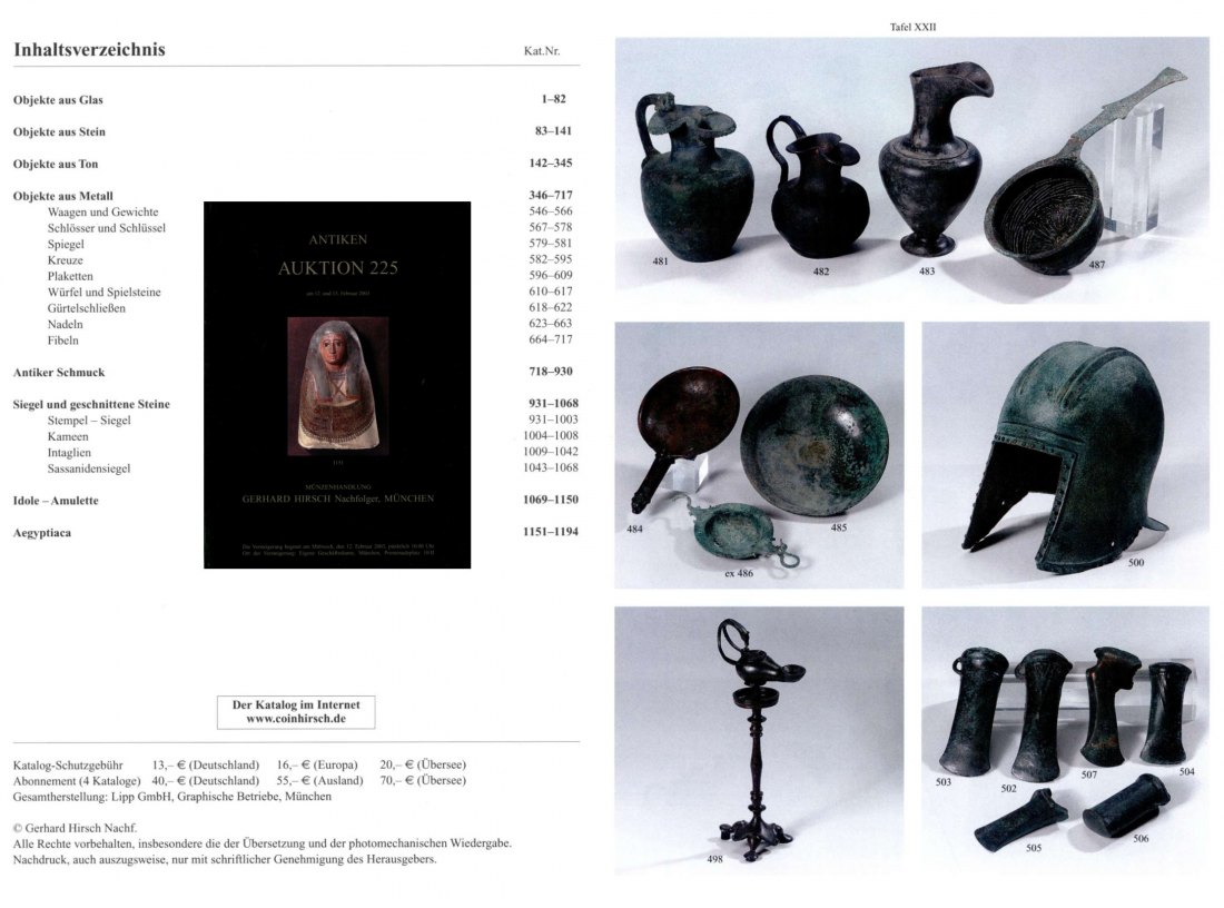  Hirsch (München) Auktion 225 (2003) Antike Kleinkunst ua Objekte aus  Glas ,Stein ,Ton ,Metall   