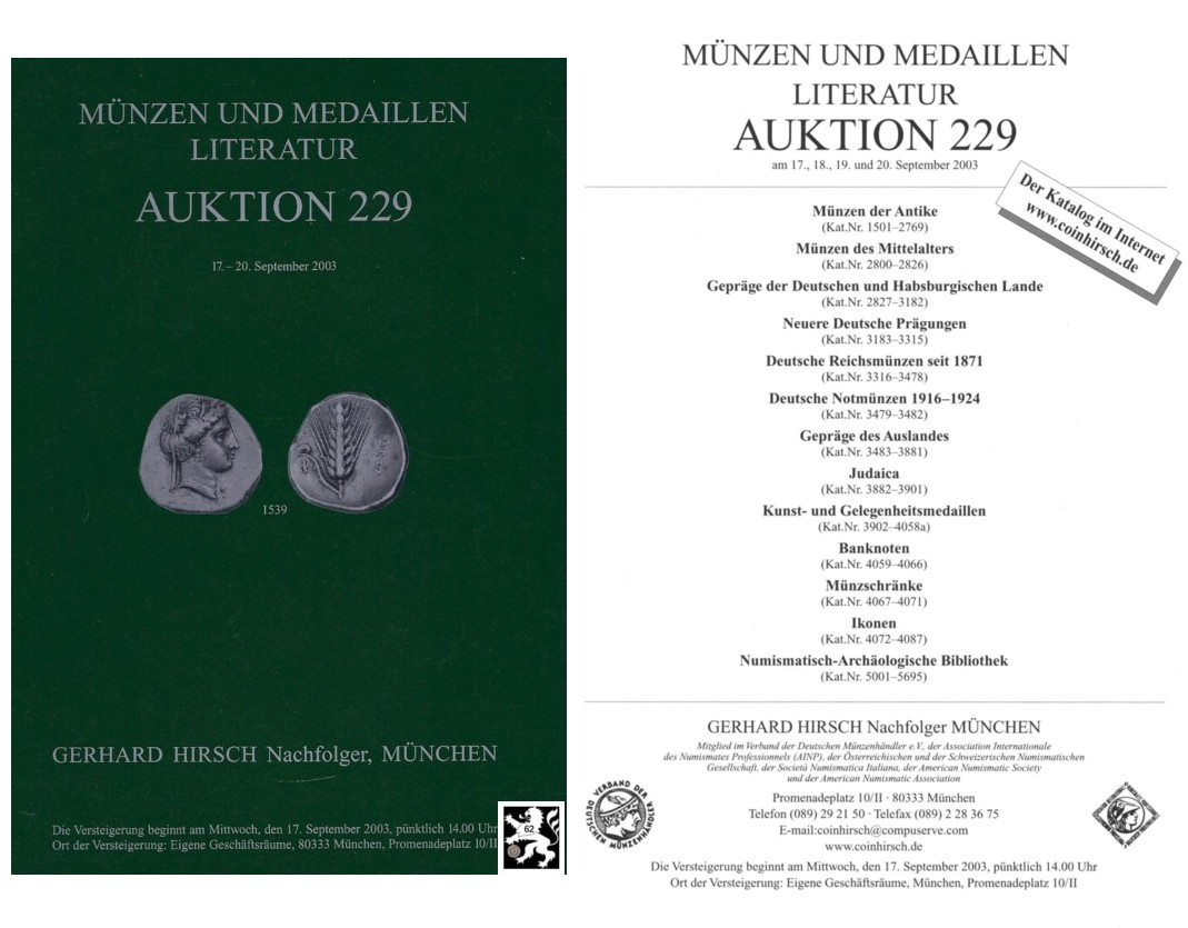  Hirsch (München) Auktion 229 (2003) Münzen der Antike ,Mittelalter & Neuzeit ua. Sammlung Russland   