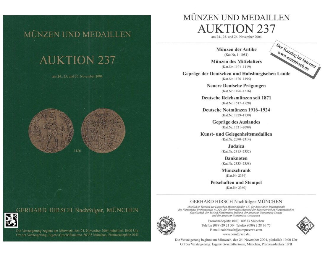  Hirsch (München) Auktion 237 (2004) Münzen der Antike ,Mittelalter & Neuzeit ua. Sammlung Russland   