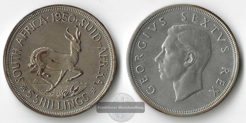  Süd Afrika  5  Shillings  1950    Büste von König Georg V.    FM-Frankfurt    Feinsilber: 23,04g   