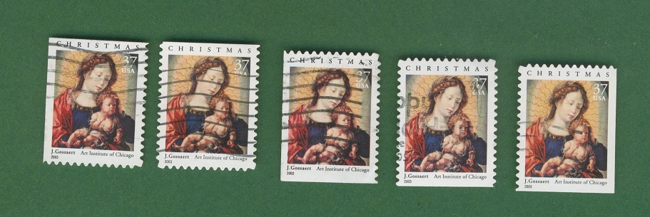  USA 2002 mit Jahreszahl 2003 Weihnachtsmarken 5 verschiedene Mi.3646 gest.   