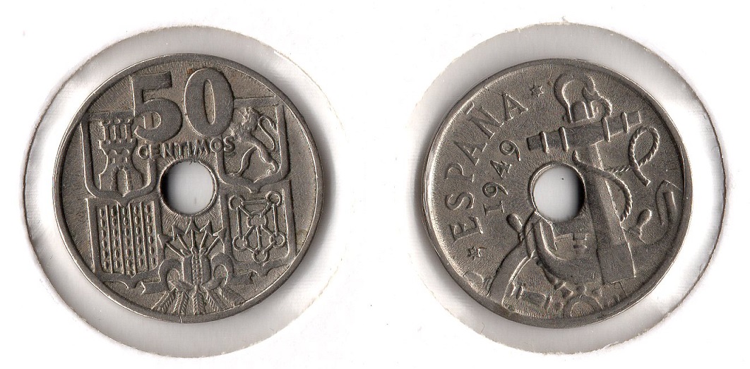  Königreich Spanien 50 Cèntimos 1949 ss-vz   