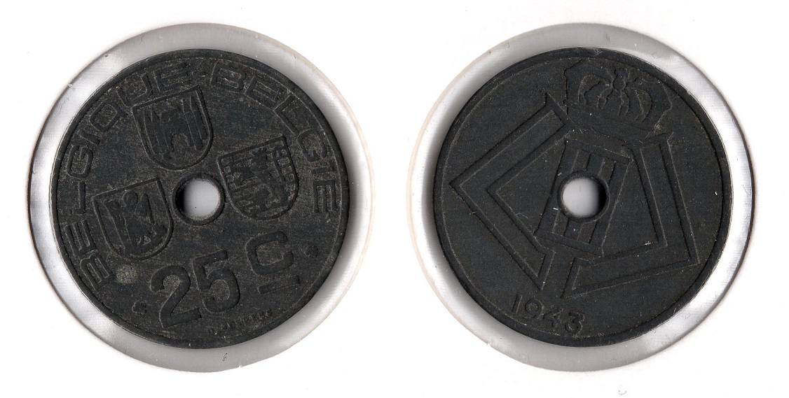  Belgien 25 Centimes 1943 (Zink) sehr schön (Leopold III. 1934-1951)   