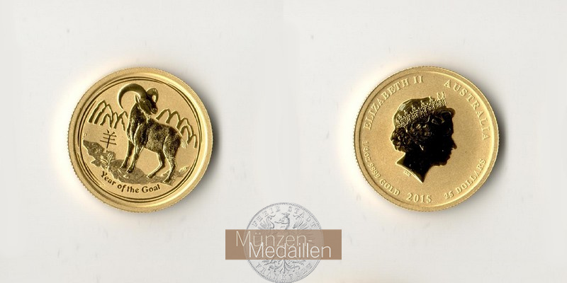 Australien 25 Dollar MM-Frankfurt Feingold: 7,78g Jahr der Ziege Lunar II 2015 