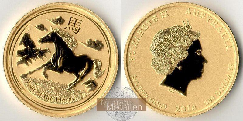 Australien MM-Frankfurt Feingold: 62,2g 200 Dollar  Pferd 2014 
