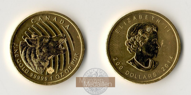 Kanada  200 Dollar MM-Frankfurt Feingold: 31,1g Wolf 2014 