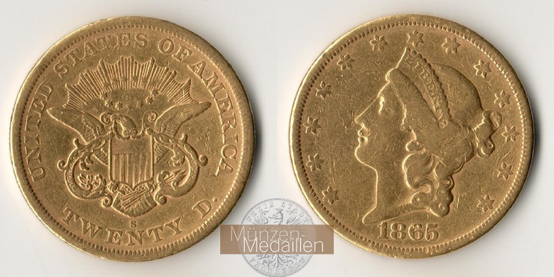 USA  20 Dollar MM-Frankfurt Feingold: 30,09g Double Eagle 1865 S 