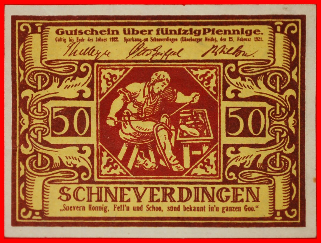  * HANOVER: DEUTSCHLAND SCHNEVERDINGEN★50 PFENNIG 1921★ROTBRAUN★VERÖFFENTLICHT WERDEN★OHNE VORBEHALT!   