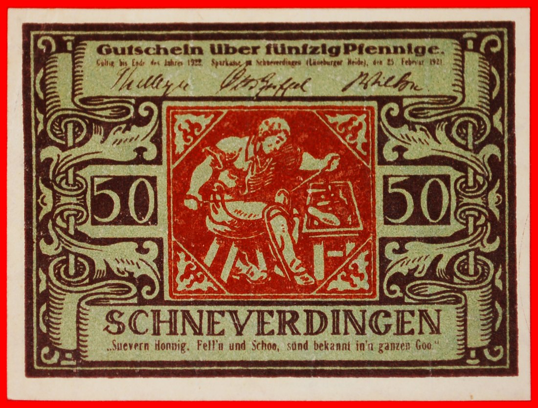  * HANOVER: GERMANY SCHNEVERDINGEN ★ 50 PFENNIG 1921 CRISP! GREY-GREEN! ★LOW START ★ NO RESERVE!   