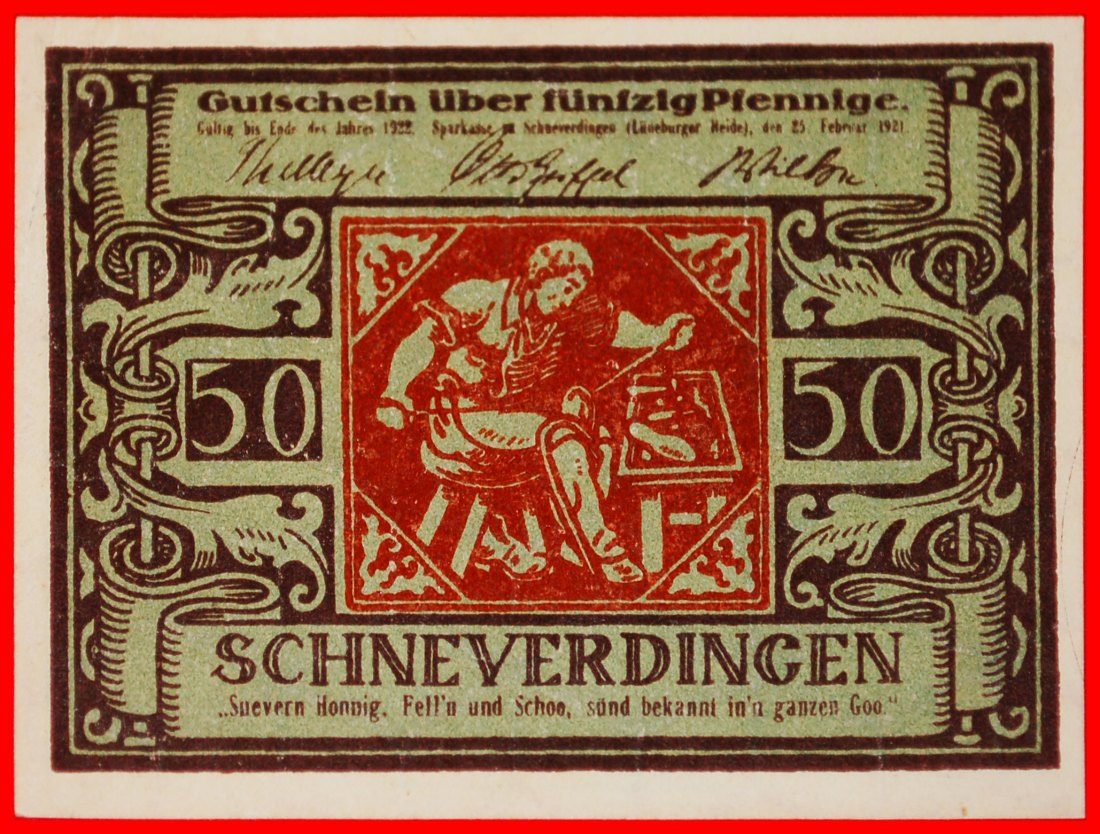  * HANOVER: DEUTSCHLAND SCHNEVERDINGEN ★ 50 PFENNIG 1921 KFR KNACKIG! GRAU GRÜN! ★OHNE VORBEHALT!   