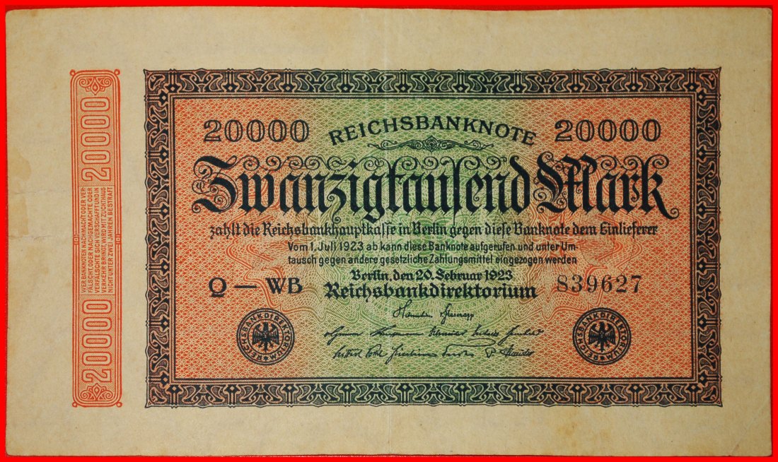  * REICHSBANKNOTE: DEUTSCHLAND ★ 20000 MARK 1923 HAKENSTERNE! KNACKIG!★OHNE VORBEHALT!   