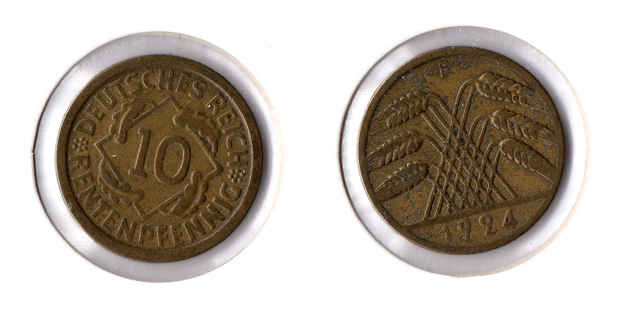  Weimarer Republik 10 Rentenpfennig 1924 -F- Jäger 310. ss   