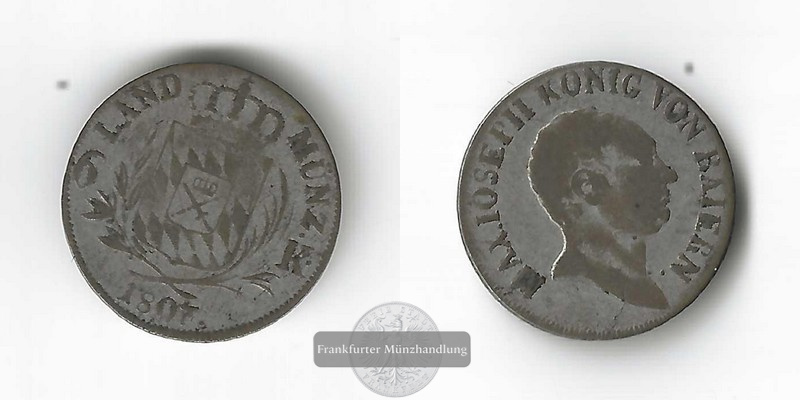 Bayern,  6 Kreuzer 1807  Maximilian I.  FM-Frankfurt  Feinsilber: 0,89 g   