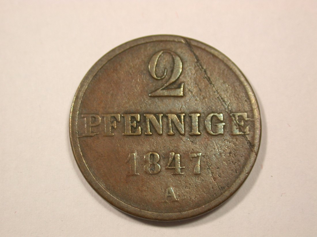  G12 Hannover  2 Pfennig 1847 A in f.ss  Originalbilder   